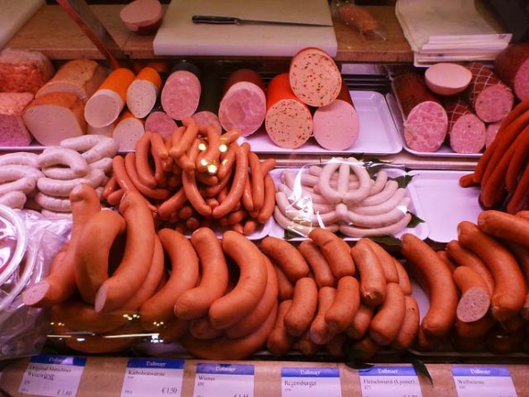 Sausages at Viktualienmarkt in Munich